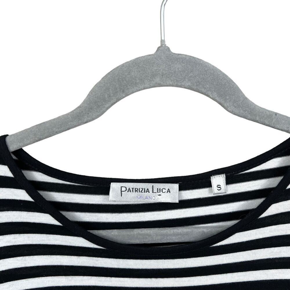 Patrizia Luca Stripe Midi Dress Stretch Striped Asymmetric Hem Sleeveless Sz S* - Picture 3 of 7